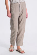 Comfort fit linen pants. back with elastic waistband
