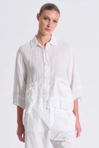 3/4 sleeve linen jacket with viscose georgette inserts