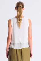 Tank top in linen jersey front and viscose georgette at the back