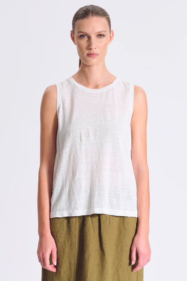 Tank top in linen jersey front and viscose georgette at the back