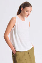 Tank top in linen jersey front and viscose georgette at the back