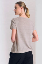 Linen jersey half-sleeve flared round-neck t-shirt