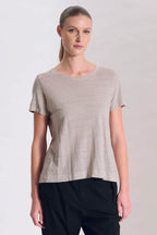 Linen jersey half-sleeve flared round-neck t-shirt