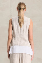 Linen and striped cupro vest
