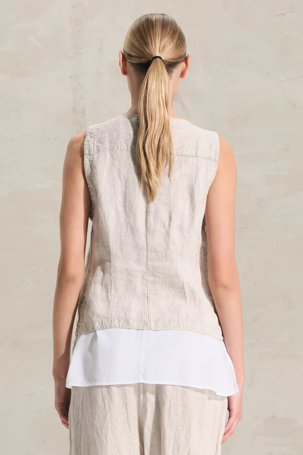 Linen and striped cupro vest