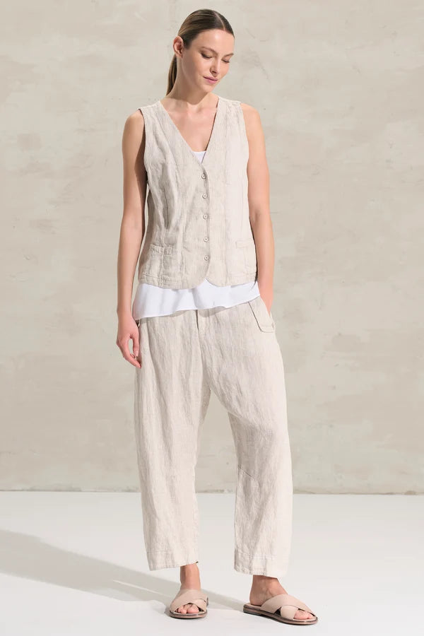 Linen and striped cupro vest