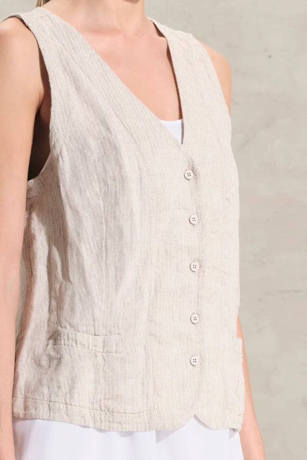 Linen and striped cupro vest