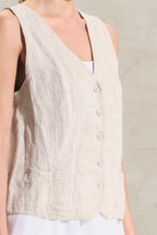 Linen and striped cupro vest