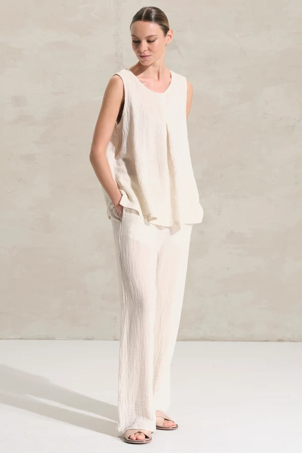 Linen blend flared Tank Top