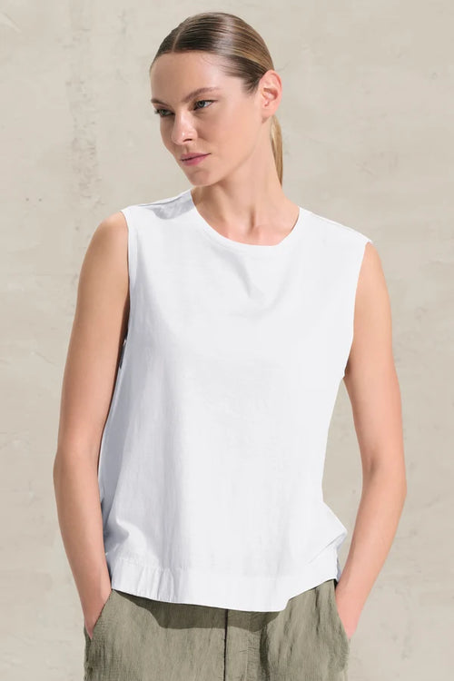 women wearing a wide shoulder tank top 