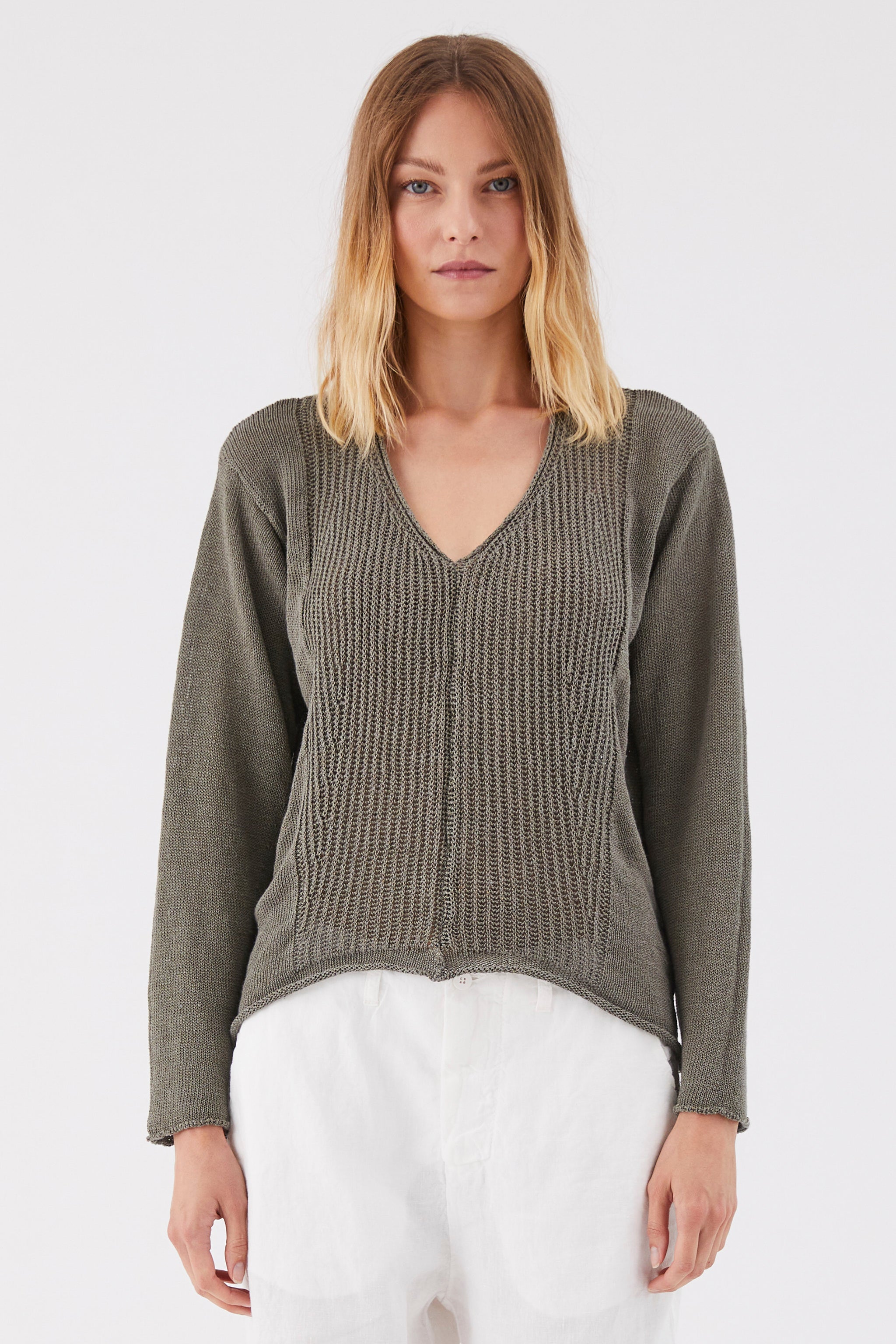 Transit - Maglia V neck Jumper in Grey