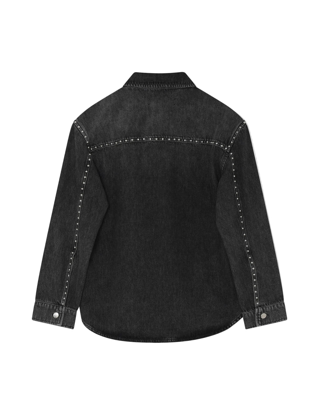 Black denim shirt on a light gray background