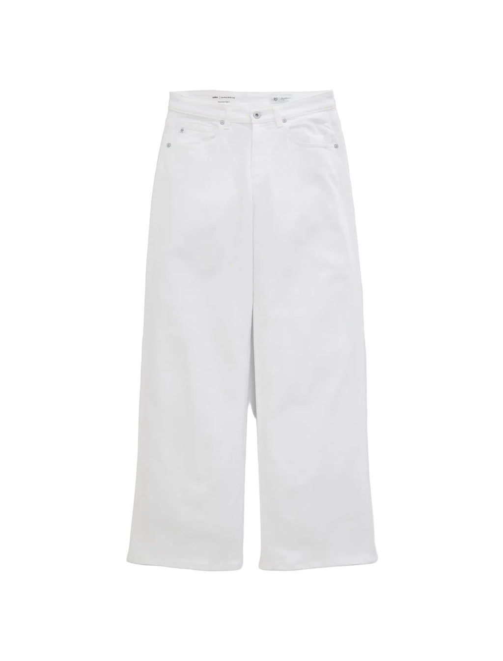 White wide-leg cropped jeans with a straight, relaxed fit, shown flat against a light gray background.