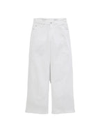 White wide-leg cropped jeans with a straight, relaxed fit, shown flat against a light gray background.