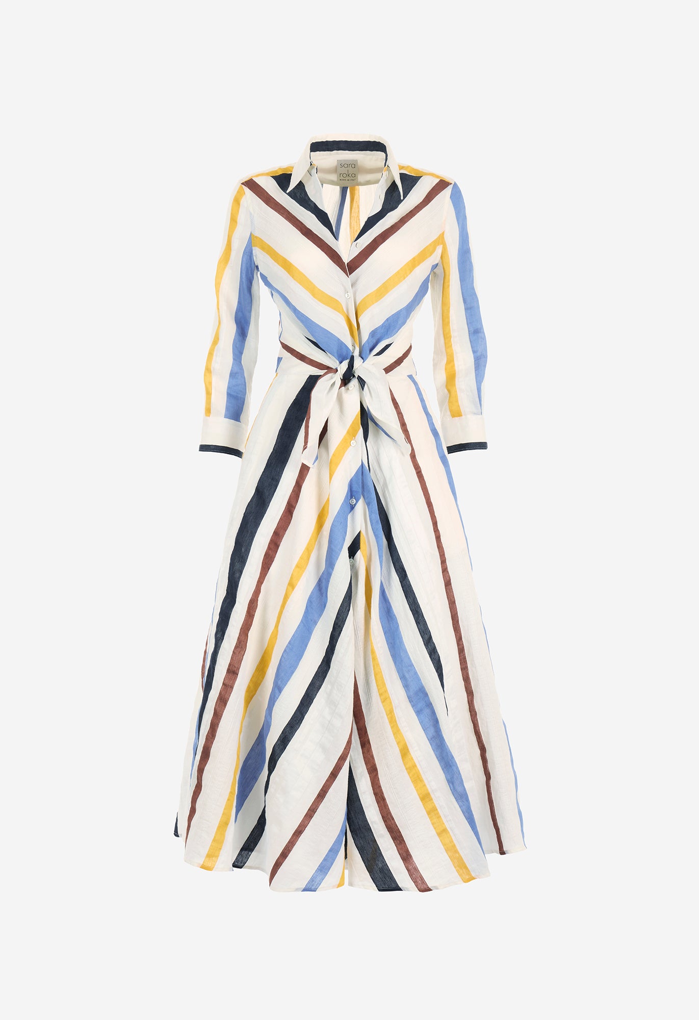 Multicolored striped dress on a white background