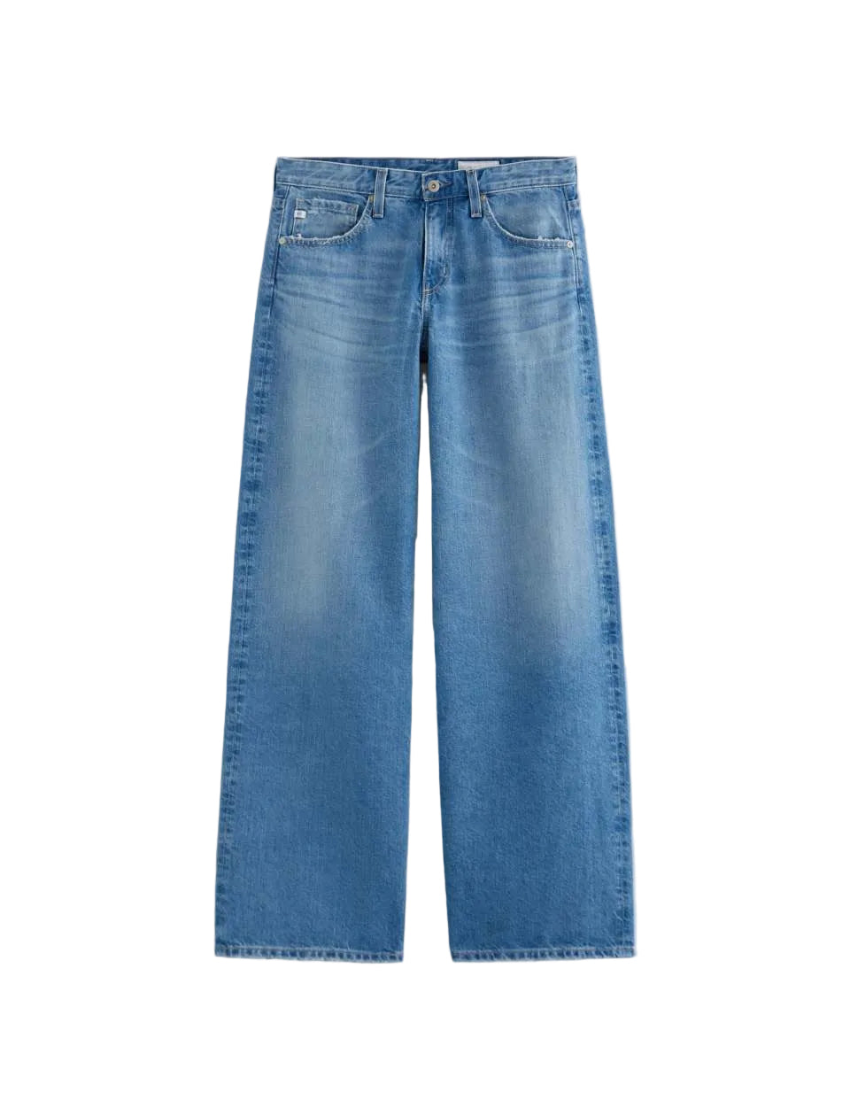Blue jeans on a light gray background. ag jeans Adria flashback