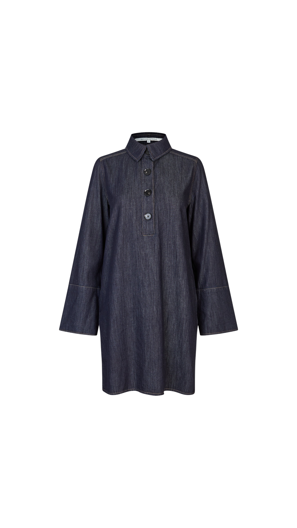 Dark denim coat on a white background