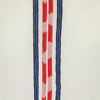 Close-up of a fabric with red, white, and blue stripes on a beige background