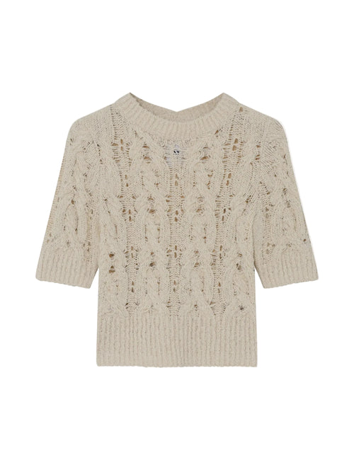 Beige knitted sweater on a white background
