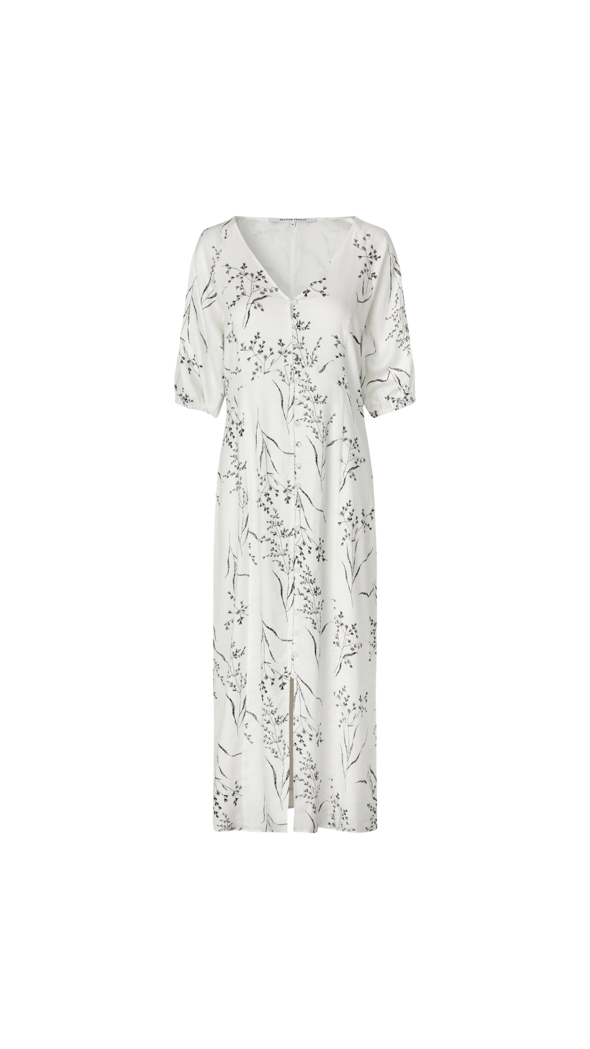 White dress with floral pattern on a white background