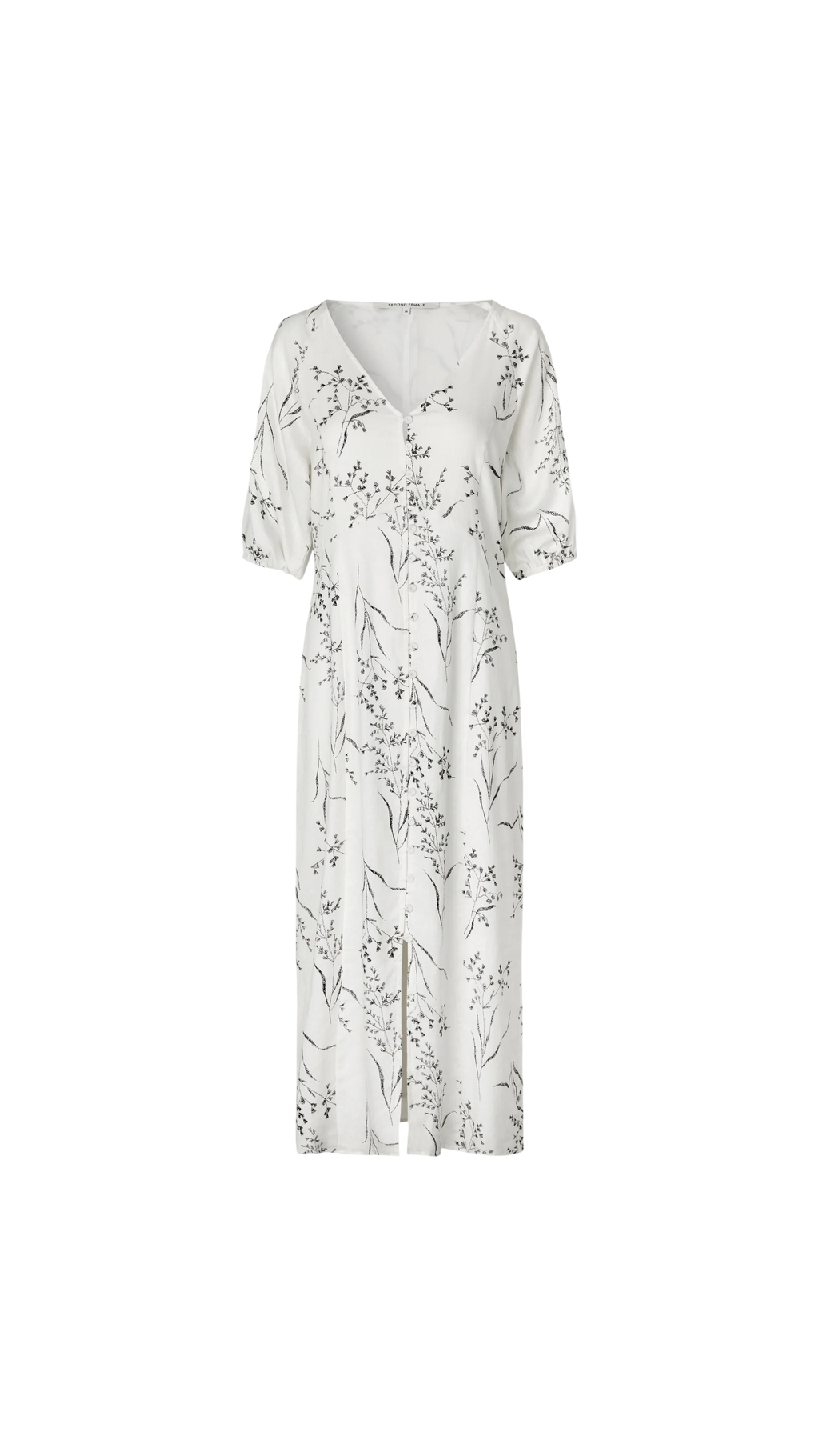 White dress with floral pattern on a white background