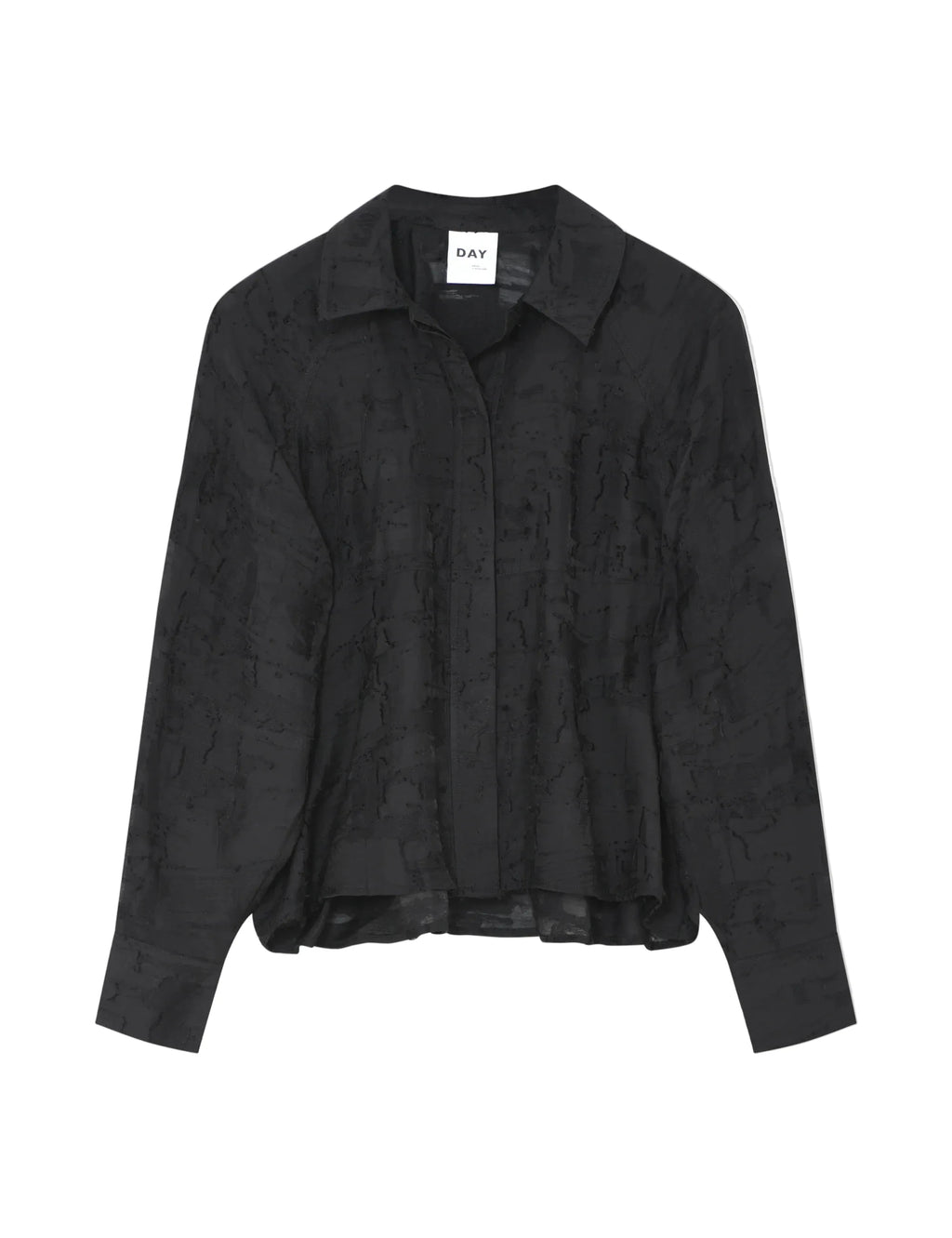 Black textured shirt on a light gray background