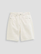 White denim shorts on a light gray background