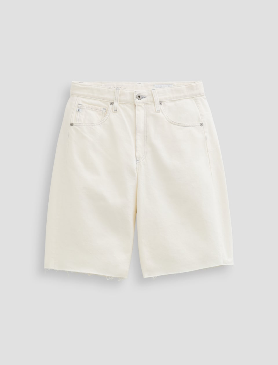 White denim shorts on a light gray background