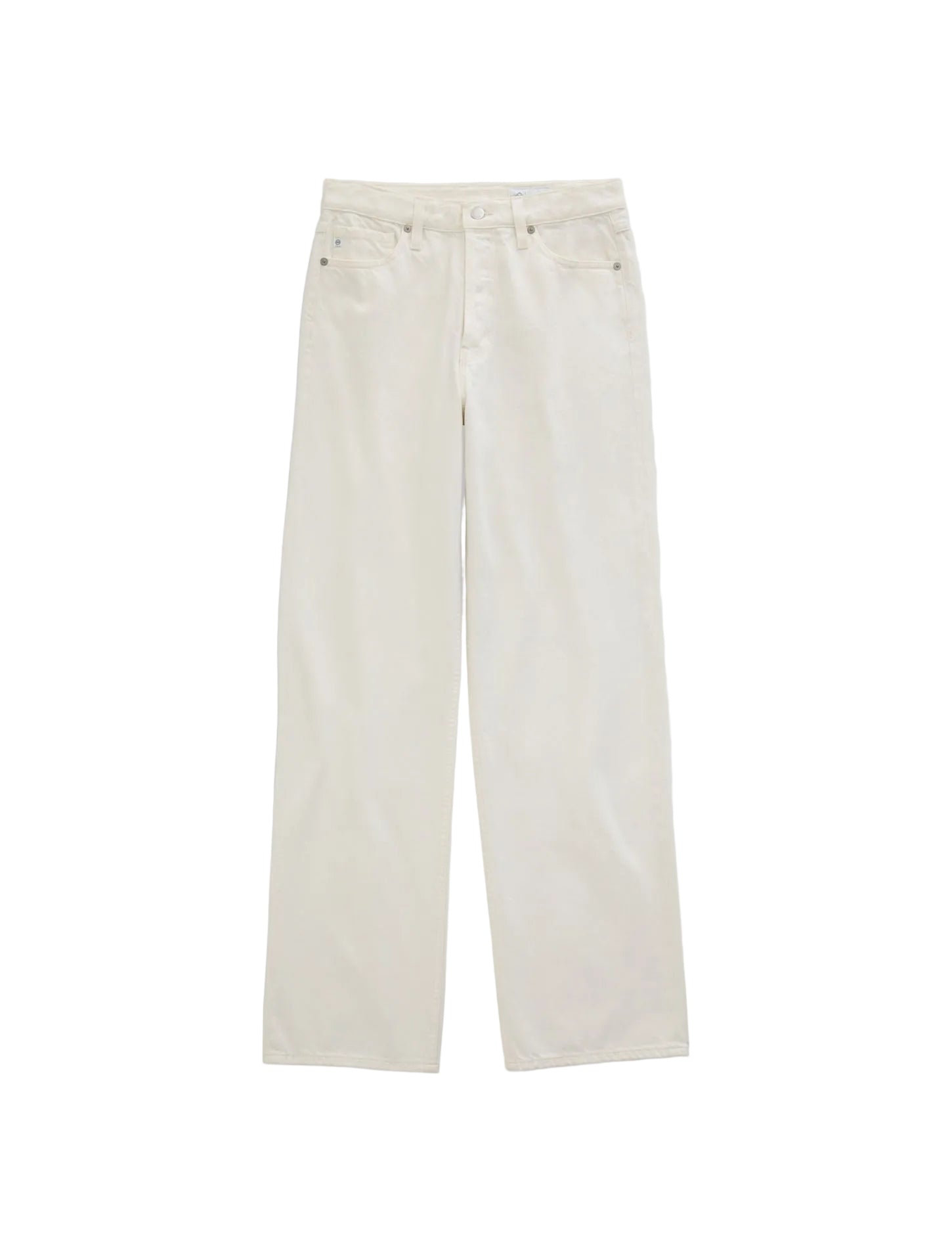 Off-white straight-leg denim jeans shown flat against a light gray background.
