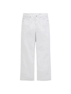 White wide-leg cropped jeans shown flat against a light gray background.
