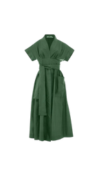 Green dress with a belt on a white background