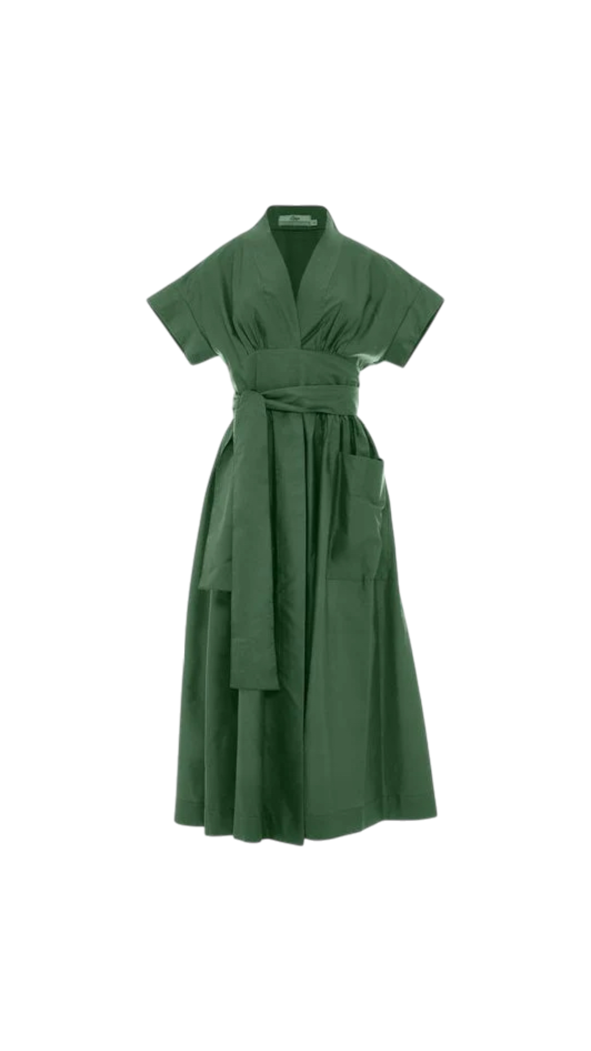 Green dress with a belt on a white background