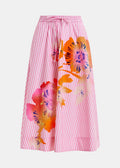 Pink striped skirt with floral patterns on a white background