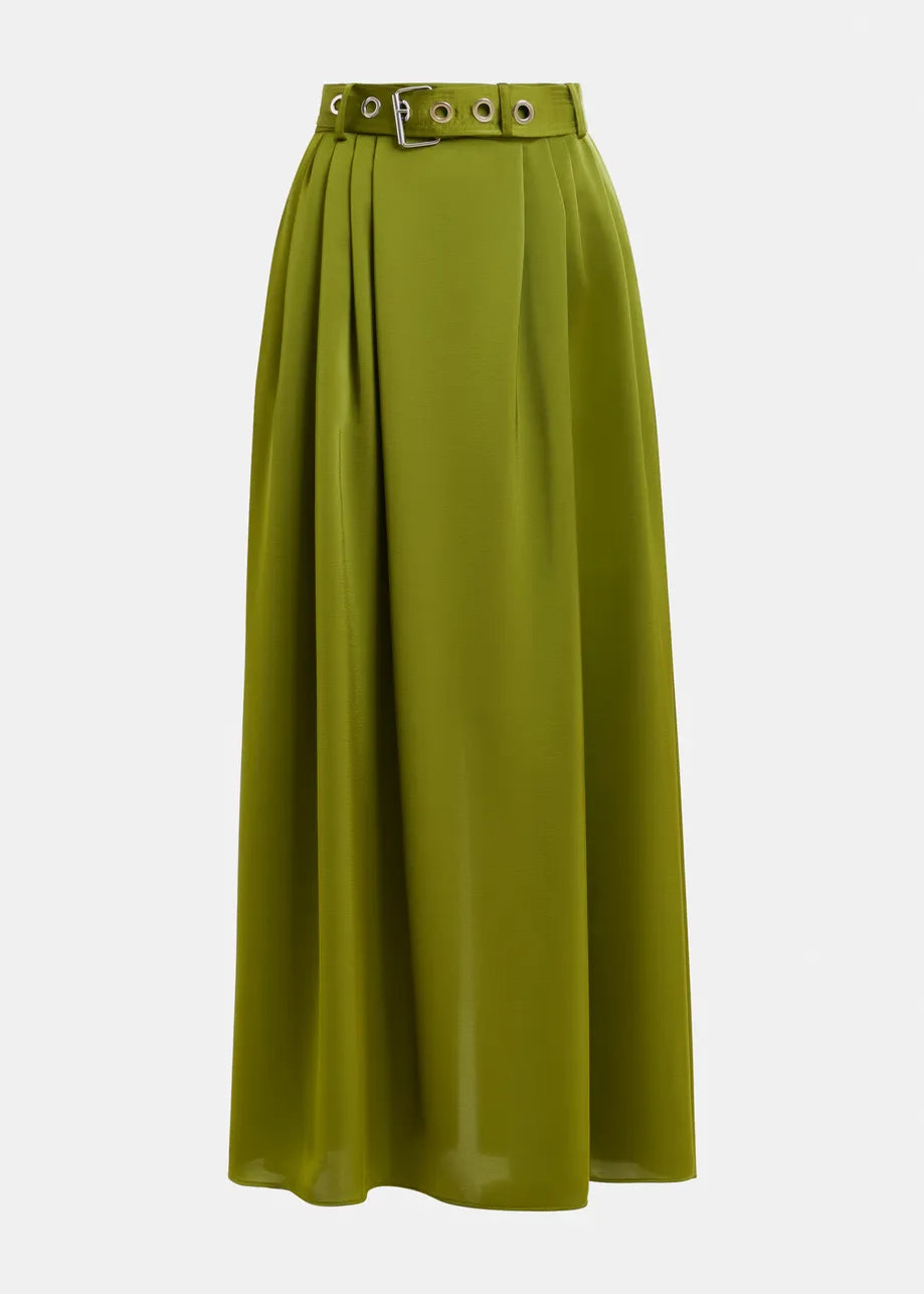 Green skirt with a belt on a white background