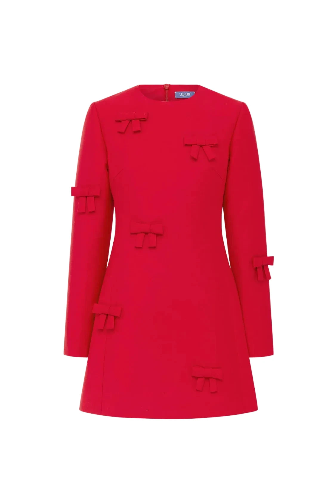 Red coat with bow details on a white background