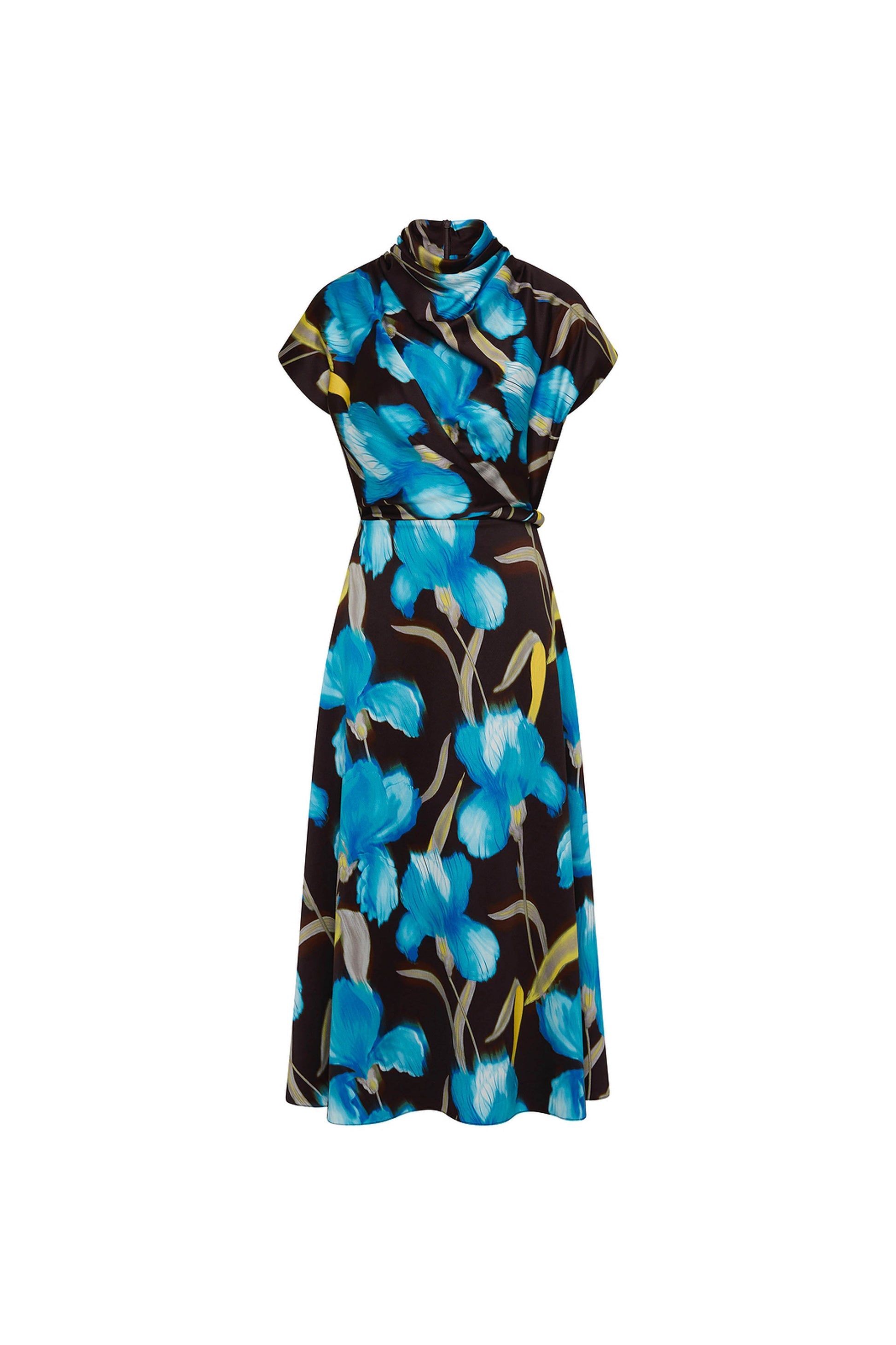 Dress with blue floral pattern on a white background