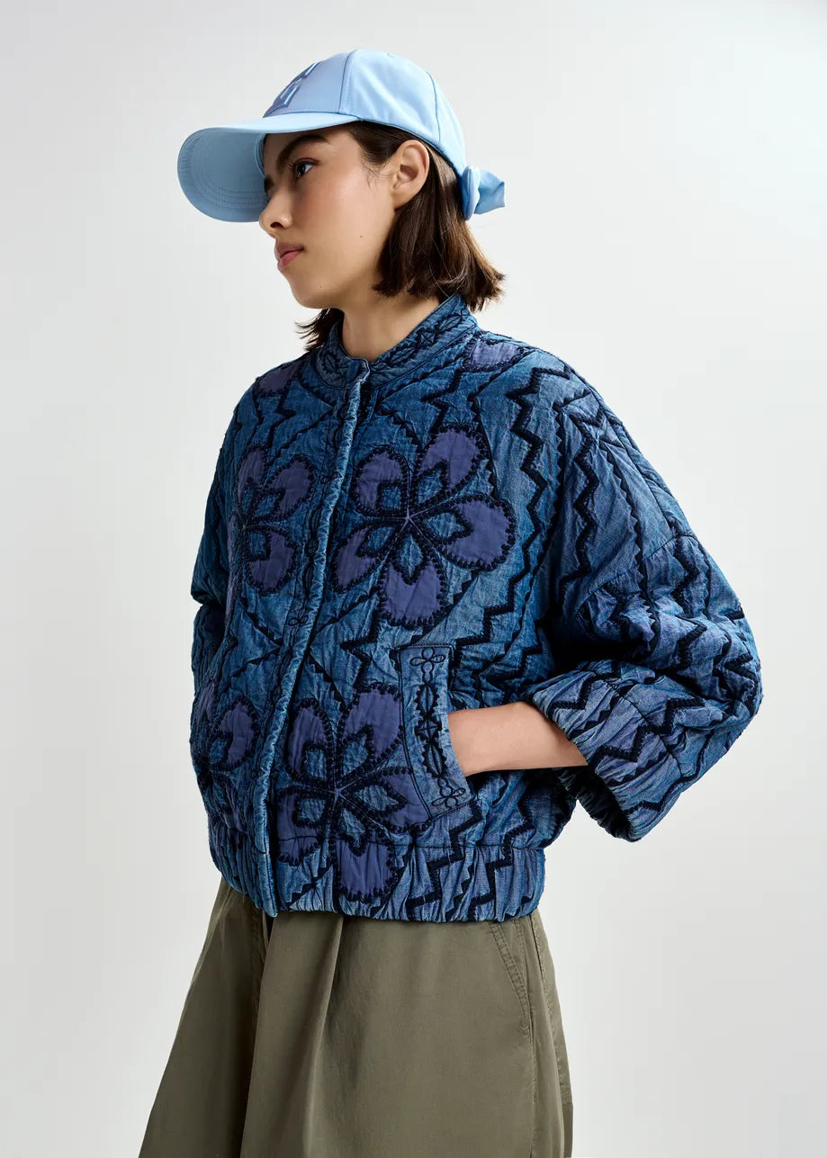Jatropha quilted embroidered cropped denim jacket