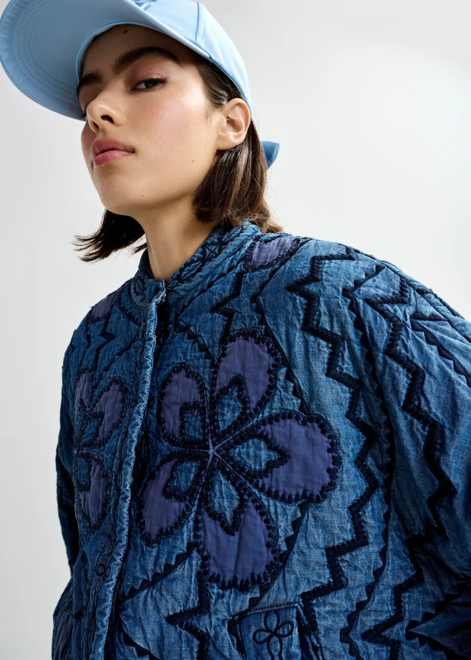 Jatropha quilted embroidered cropped denim jacket