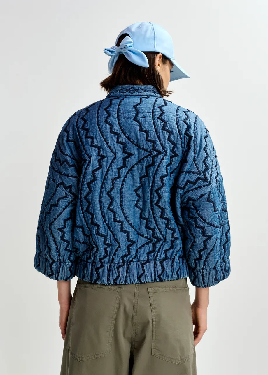 Jatropha quilted embroidered cropped denim jacket