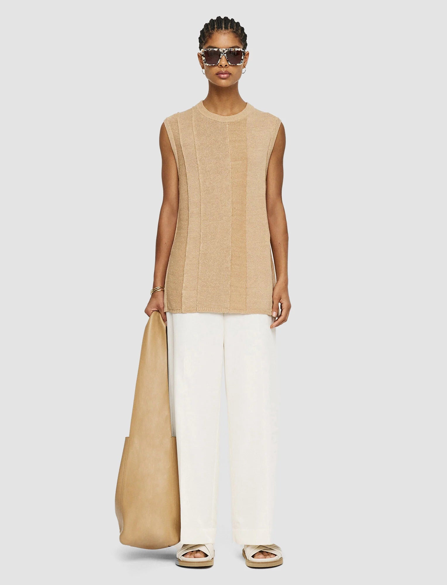 Joseph- Linen Blend Knitted Tank Top in Sesame