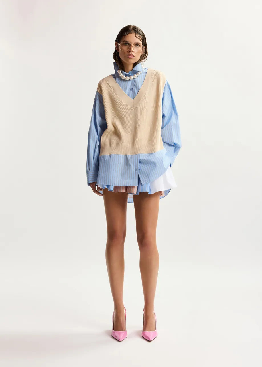 Oversized shirt with knitted inserts