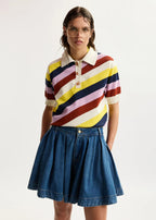 Jollow Off-white striped knit polo with constrasting buttons