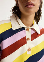Jollow Off-white striped knit polo with constrasting buttons