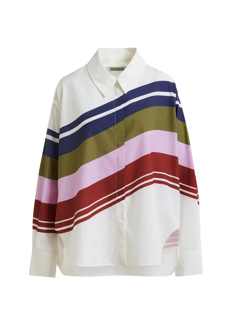 essentiel Antwerp Colorful striped shirt on a mannequin against a white background