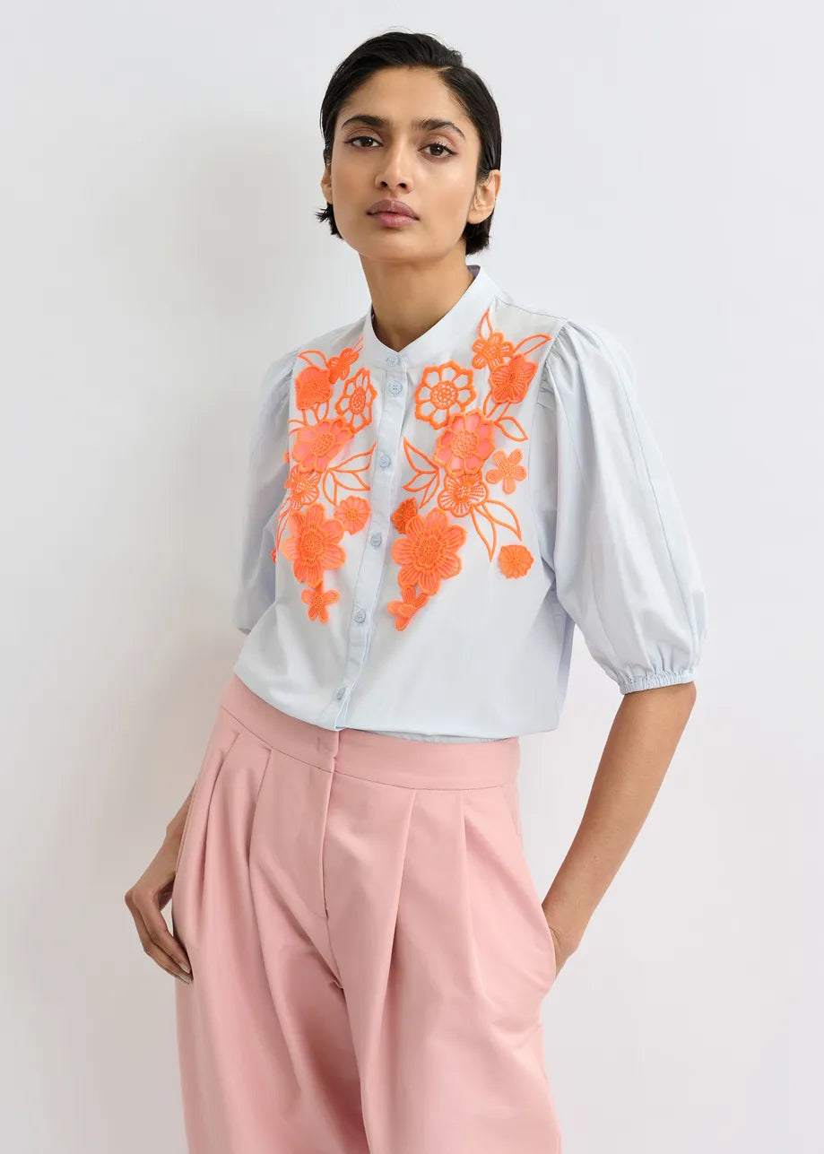 Jorja cotton shirt with appliqué flowers