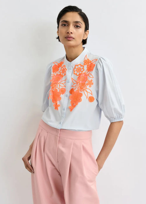 Jorja cotton shirt with appliqué flowers