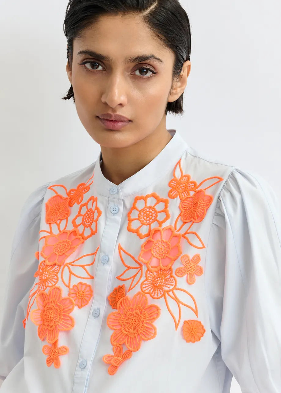 Jorja cotton shirt with appliqué flowers