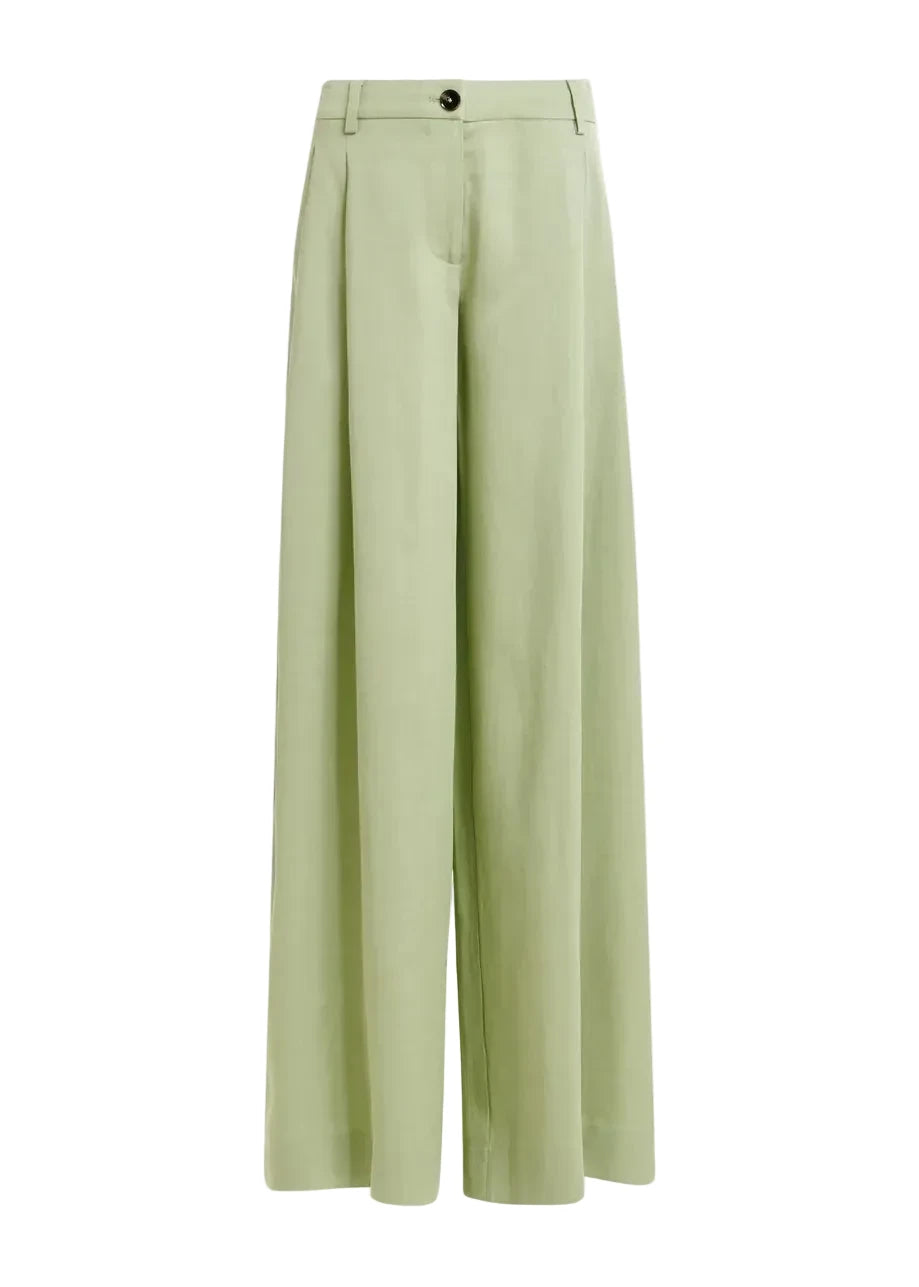 Light green wide-leg pants on a white background