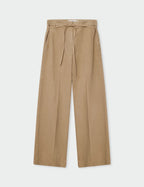 Beige wide-leg pants with a belt on a white background