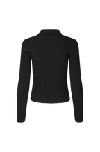 Black ribbed sweater on a white background
